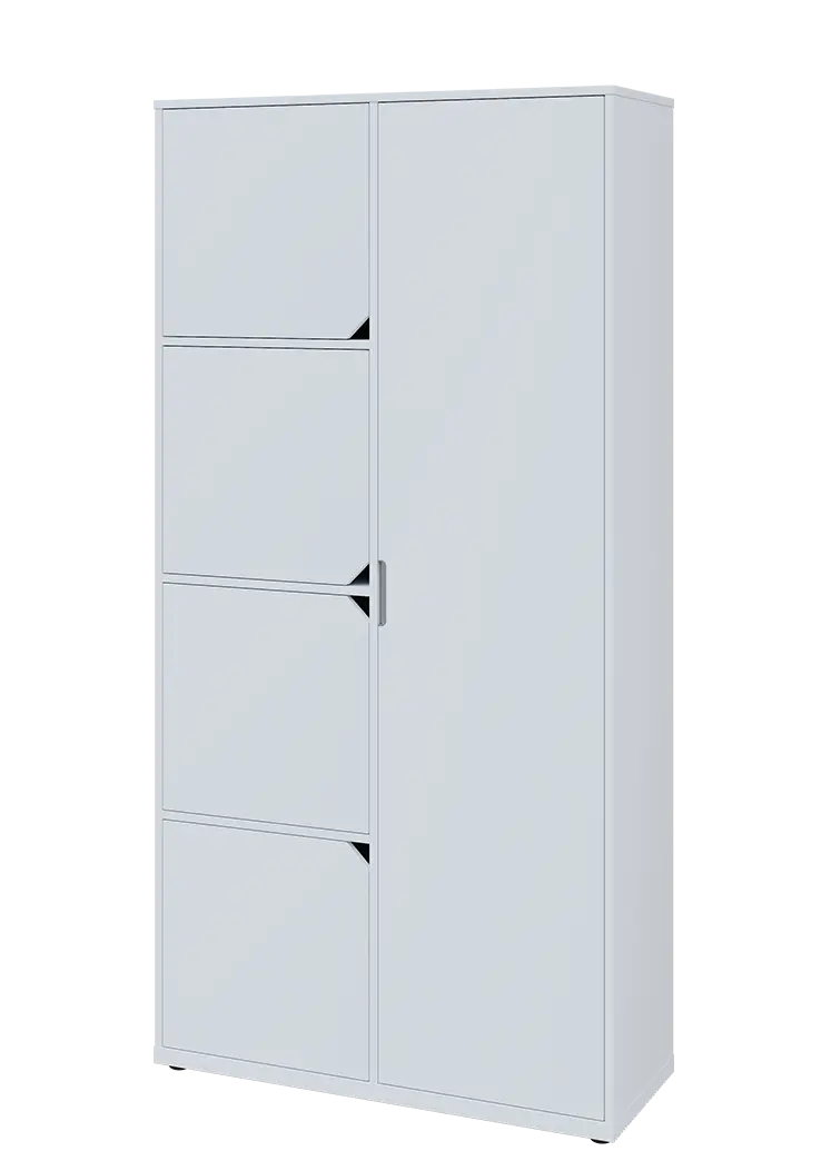 KSR6-82 P skříň šatní, 1x výsuvné ramínko, 4x dvířka, 2053x1022x400 mm, provedení pravé, bílá